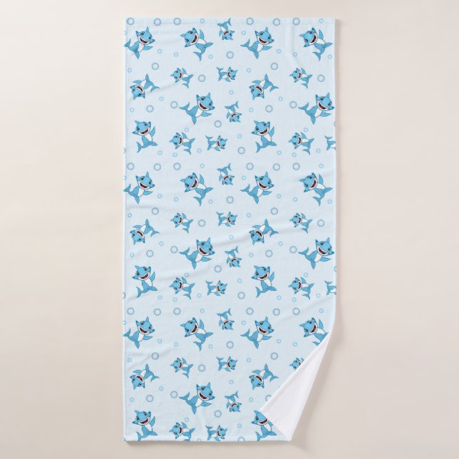 Happy Shark Family patterned Blue Bath Towel (Bath Towel)