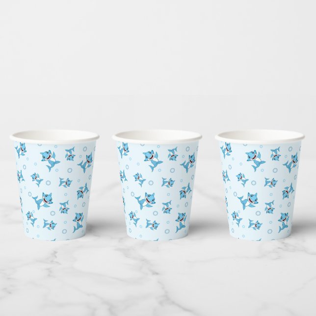 Happy Shark Family patterned Blue Paper Cups (Multi)