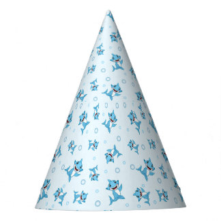 Happy Shark Family patterned Blue Party Hat