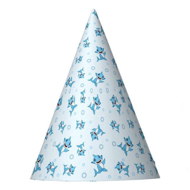 Happy Shark Family patterned Blue Party Hat (Front)