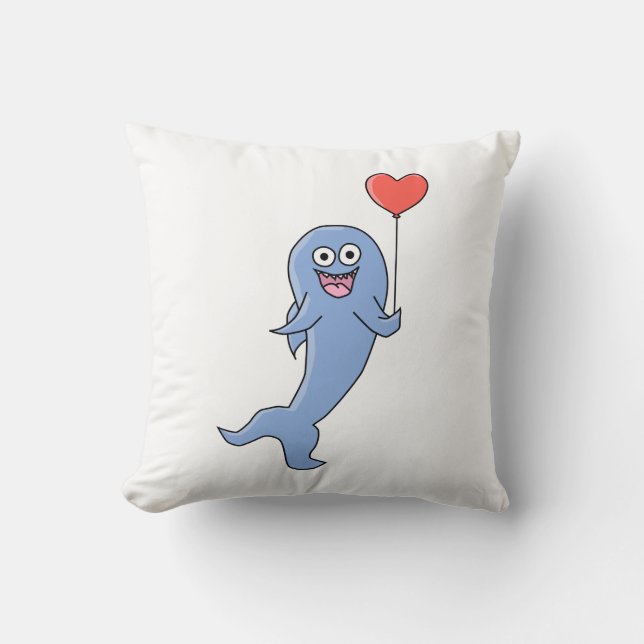 Happy Shark with Heart Shaped Balloon. Cushion (Front)
