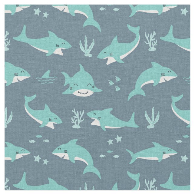 Happy Sharks Fabric (Close Up)