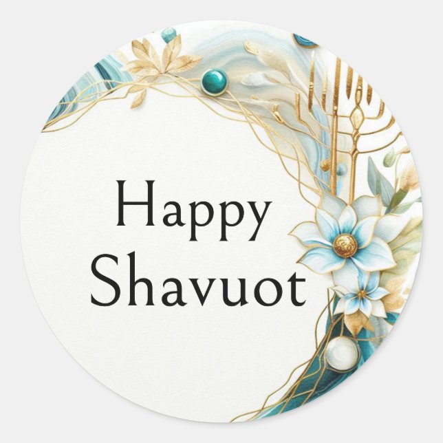 Happy Shavuot - Agate Blue Gold Classic Round Sticker (Front)