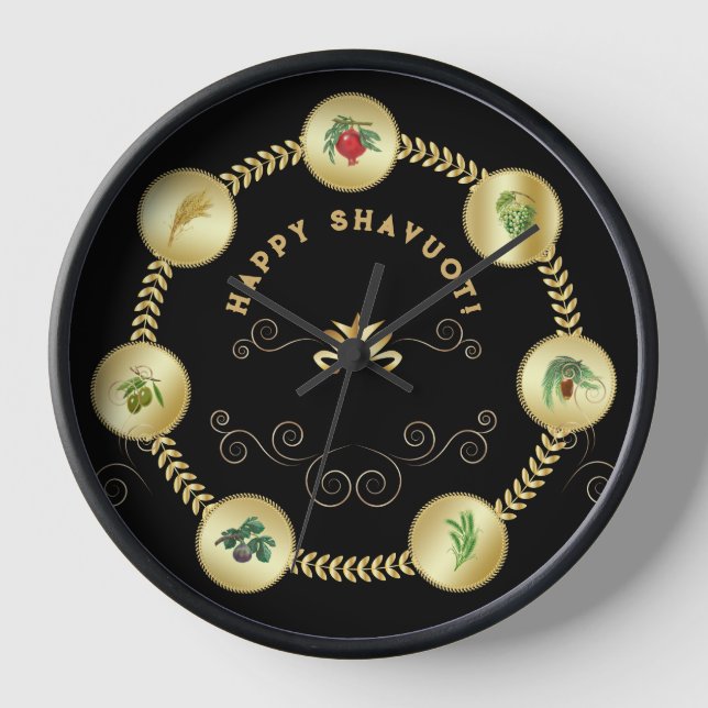 Happy SHAVUOT decorative ornament seven species Clock (Front)