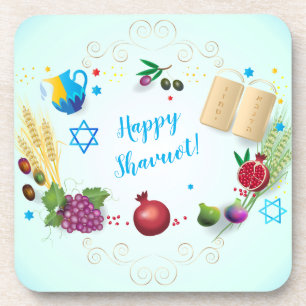 Happy SHAVUOT decorative ornament seven species Coaster