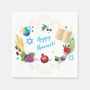 Happy SHAVUOT decorative ornament seven species Napkin
