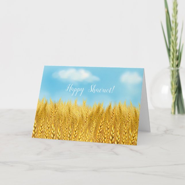 Happy SHAVUOT Gold Wheat Field Watercolor Greeting Card (Front)