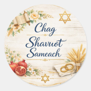 Happy Shavuot Sticker, Chag Shavuot Sameach Classic Round Sticker