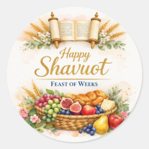 Happy Shavuot Sticker, Festival Fruits Classic Round Sticker