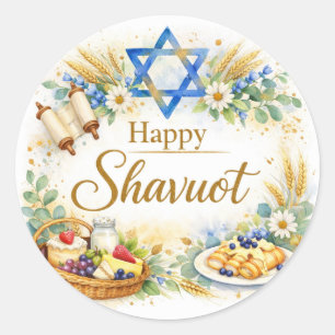 Happy Shavuot Sticker, Star of David Classic Round Sticker
