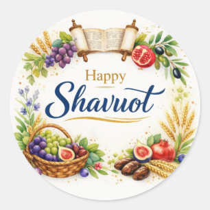 Happy Shavuot Sticker, Watercolor, Fruit, Torah Classic Round Sticker