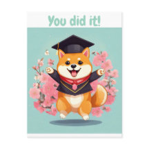 happy shiba inu graduating - graduation card