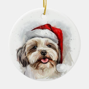 Happy Shih Tzu Dog Christmas Personalized Ceramic Ornament