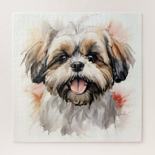 Happy Shih-tzu Puppy Ink Portrait Jigsaw Puzzle