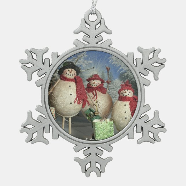 Happy Shoppers Snowflake Pewter Christmas Ornament (Front)