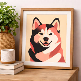 Happy Siberian Husky Minimalist Geometric Art Poster