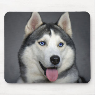 Happy Siberian Husky Puppy Dog Portrait Mousepad
