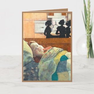 happy sick girl in bed being cared for, get well card