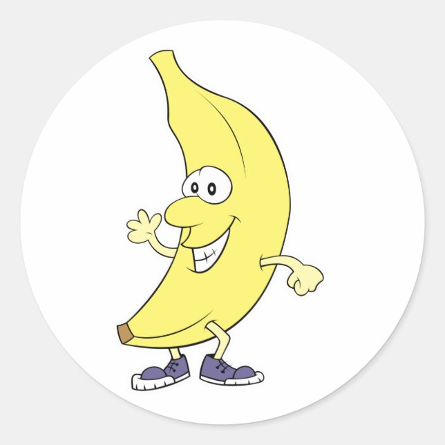 happy silly banana cartoon classic round sticker (Front)