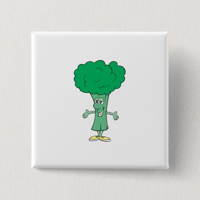 happy silly broccoli cartoon 15 cm square badge (Front)