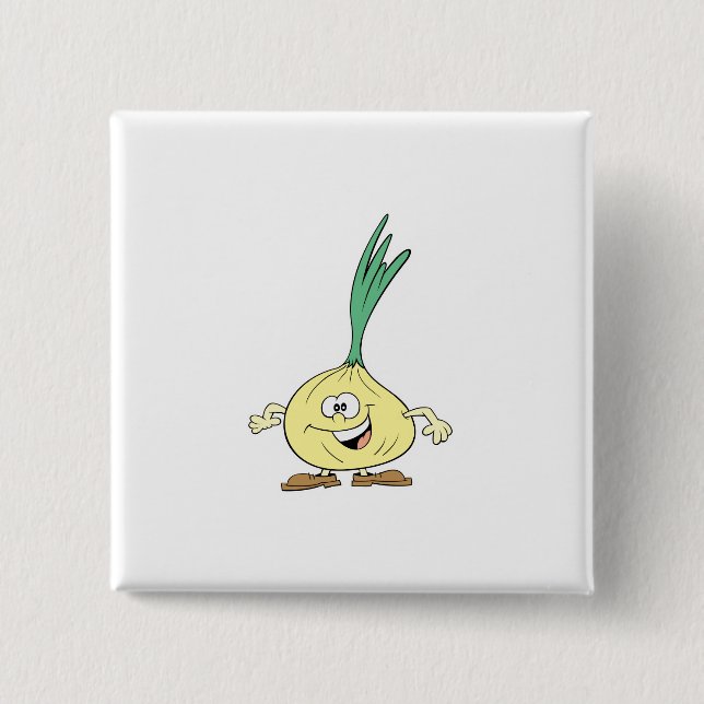 happy silly onion cartoon 15 cm square badge (Front)