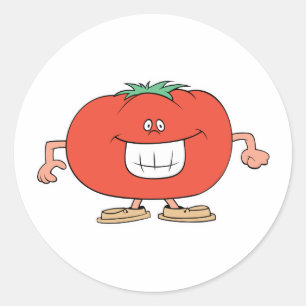 happy silly tomato cartoon classic round sticker