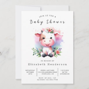  Happy Simple Cow Baby Shower Invitation