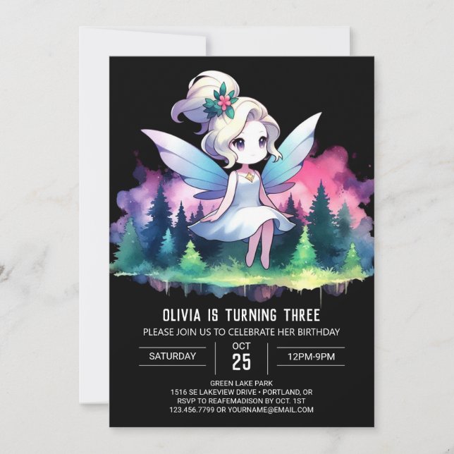 Happy Simple Fairy Birthday Invitation (Front)