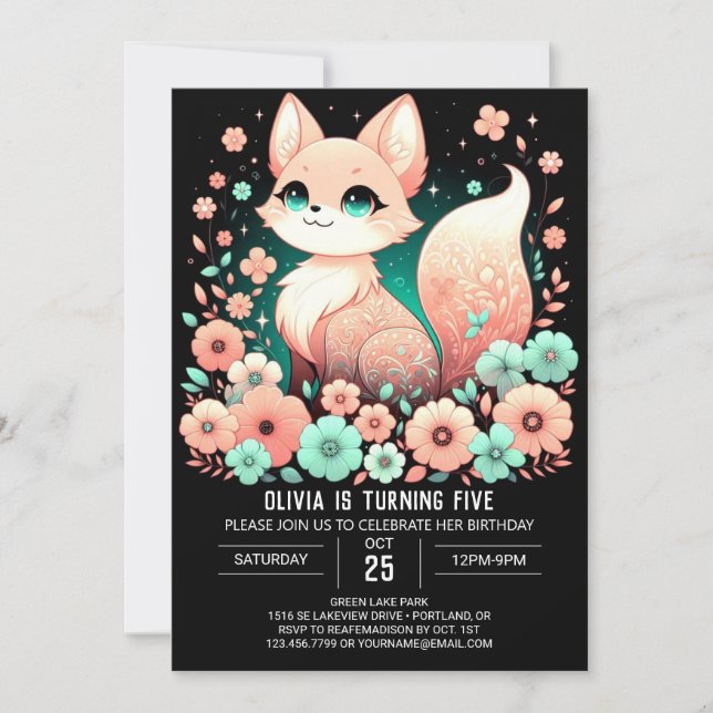 Happy Simple Fox Digital Birthday  Invitation (Front)