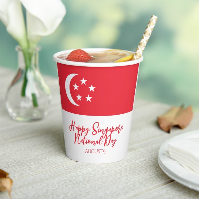Happy Singapore National Day Singapore Flag Paper Cups (Insitu)