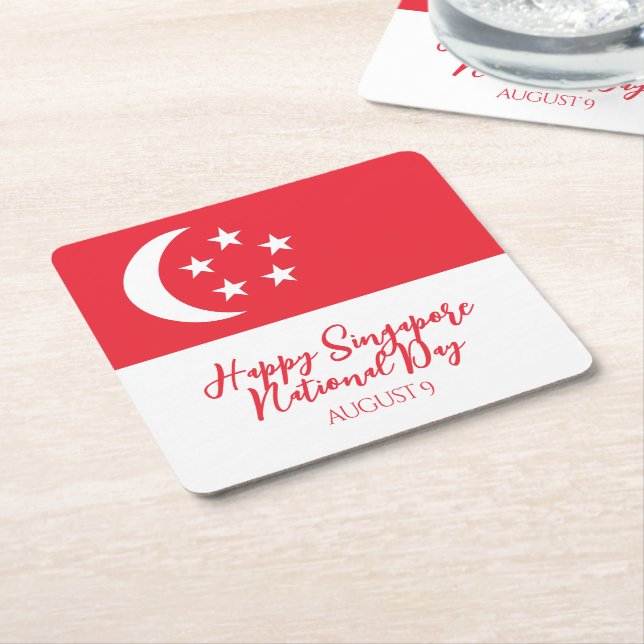 Happy Singapore National Day Singapore Flag Square Paper Coaster (Angled)