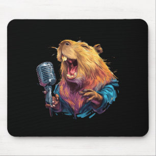 Happy Singing Capybara with Mic for Karaoke Lovers Mouse Pad