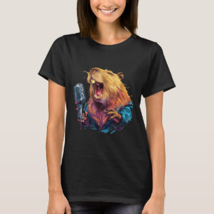 Happy Singing Capybara with Mic for Karaoke Lovers T-Shirt