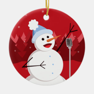 Happy Singing Snowman Christmas Ceramic Ornament