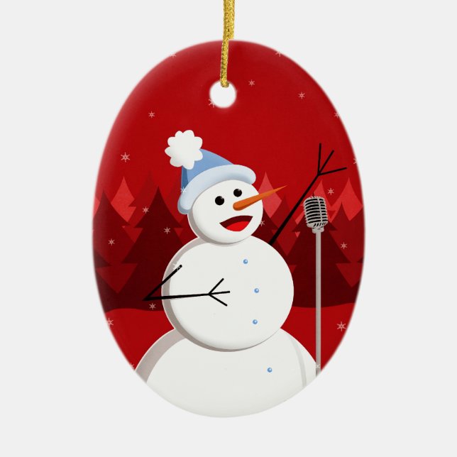 Happy Singing Snowman Christmas Custom Text Ceramic Tree Decoration (Front)