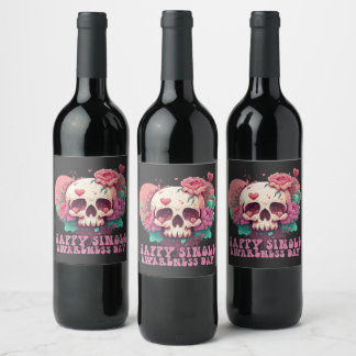 Happy Single Awareness Day Valentines Skull Wine Label