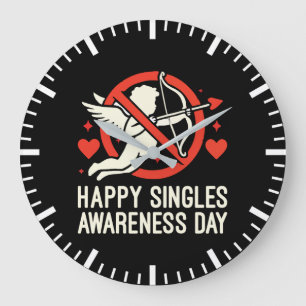 Happy Singles Awareness Day, Anti Valentine’s Day Large Clock
