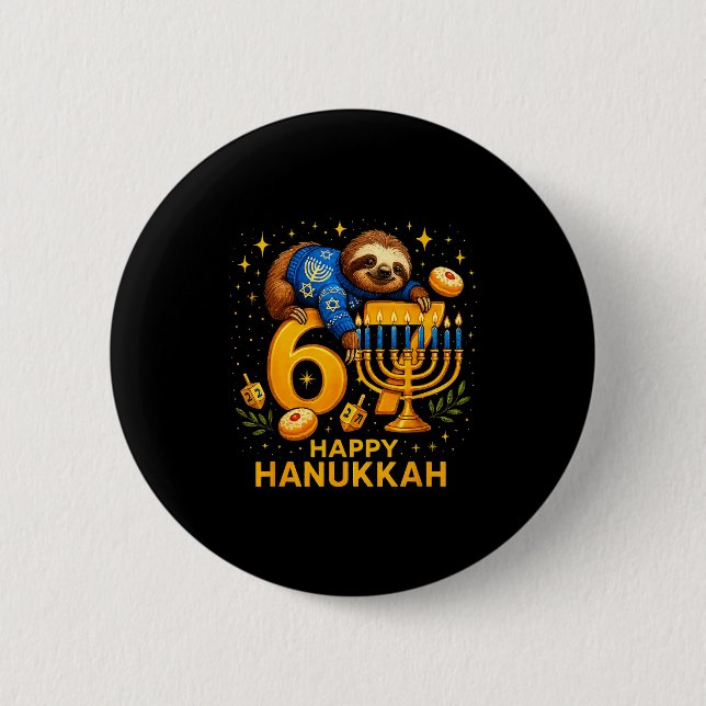 Happy Six Seven Hanukkah Funny Meme Menorah Sloth  6 Cm Round Badge (Front)