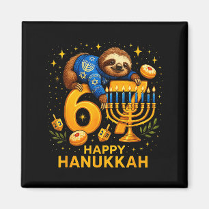 Happy Six Seven Hanukkah Funny Meme Menorah Sloth Magnet