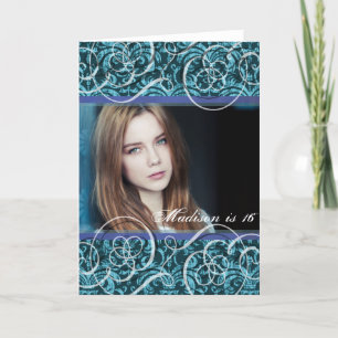 Happy Sixteenth Birthday Damask Photo Portrait Card