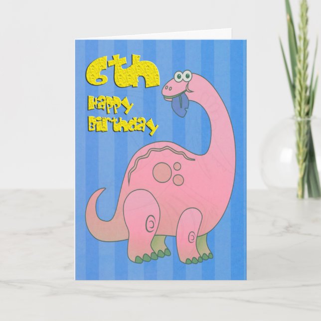Happy Sixth Birthday Pink Dinosaur Card (Front)