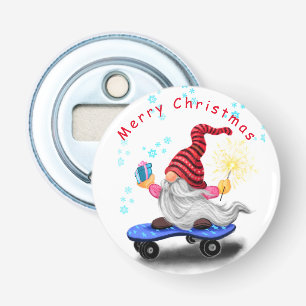 Happy Skater Gnome with Gifts and Sparkler - Funny Bottle Opener