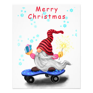 Happy Skater Gnome with Gifts and Sparkler - Funny Flyer