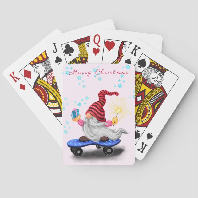 Happy Skater Gnome with Gifts and Sparkler - Funny Playing Cards (Back)