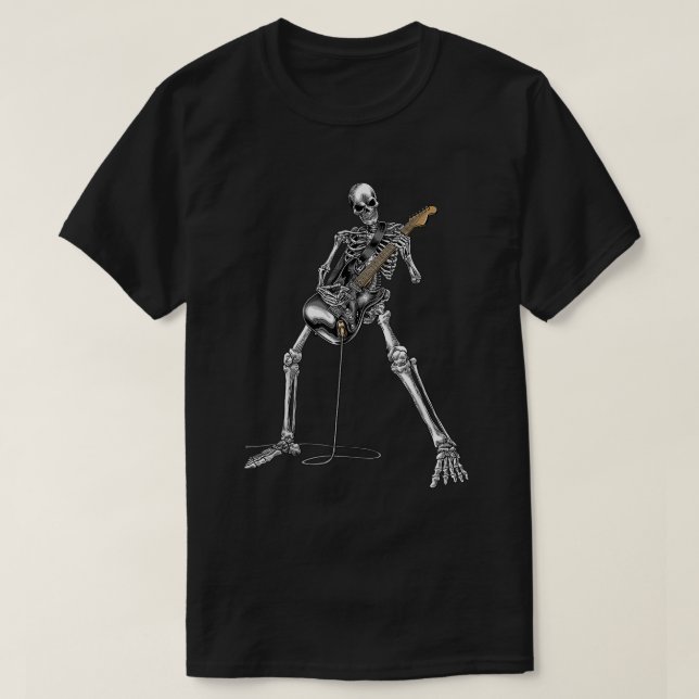 Happy Skeleton Guitar Guy, Rock And Roll Band T-Shirt (Design Front)
