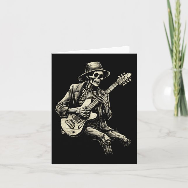 Happy Skeleton Guitar Guy Spooky Halloween Rock Ba Card (Front)