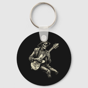 Happy Skeleton Guitar Guy Spooky Halloween Rock Ba Key Ring