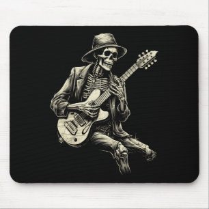 Happy Skeleton Guitar Guy Spooky Halloween Rock Ba Mouse Pad