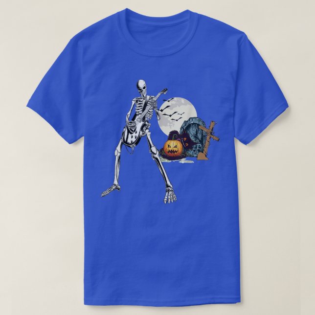 Happy Skeleton Guitar Guy Spooky Halloween Rock Ba T-Shirt (Design Front)