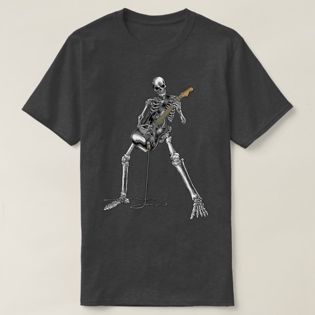 Happy Skeleton Guitar Guy Spooky Halloween Rock Ba T-Shirt (Design Front)